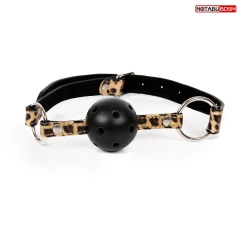 Чёрный кляп-шарик Ball Gag на леопардовых ремешках